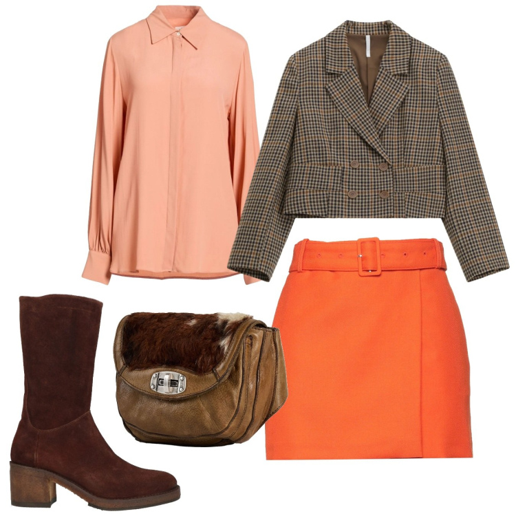Outfit donna - Orange. Stile Chic per Ufficio. Abbinamento con stivali, minigonne, marsupi, camicie, blazer.