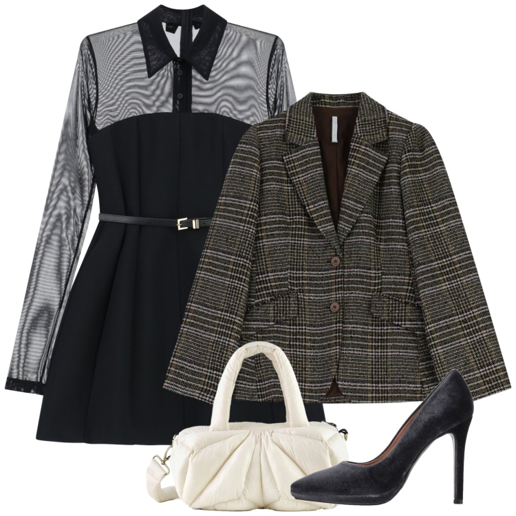 Outfit donna - Classe. Stile Chic per Serata fuori. Abbinamento con décolleté, vestiti corti, blazer, borse a mano.