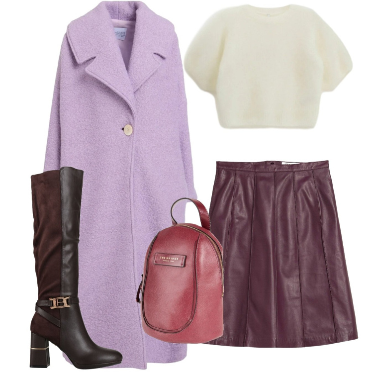 Outfit donna - Total look. Stile Chic per Tutti i giorni. Abbinamento con gonne, cappotti, zaini, stivali, t-shirt.