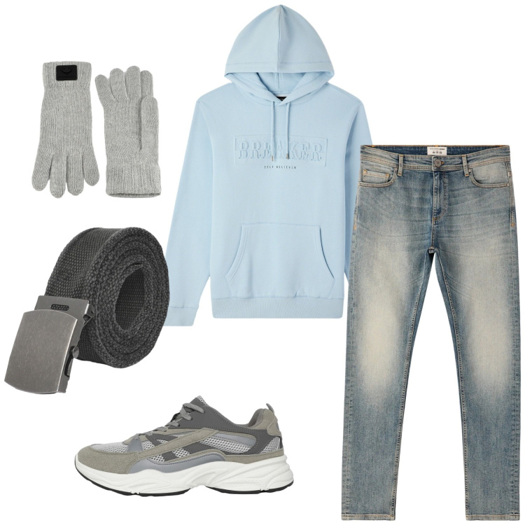 Outfit uomo - Total look #2314290. Stile Casual per Tutti i giorni. Abbinamento con sneakers, cinture, jeans skinny, felpe con cappuccio, guanti.