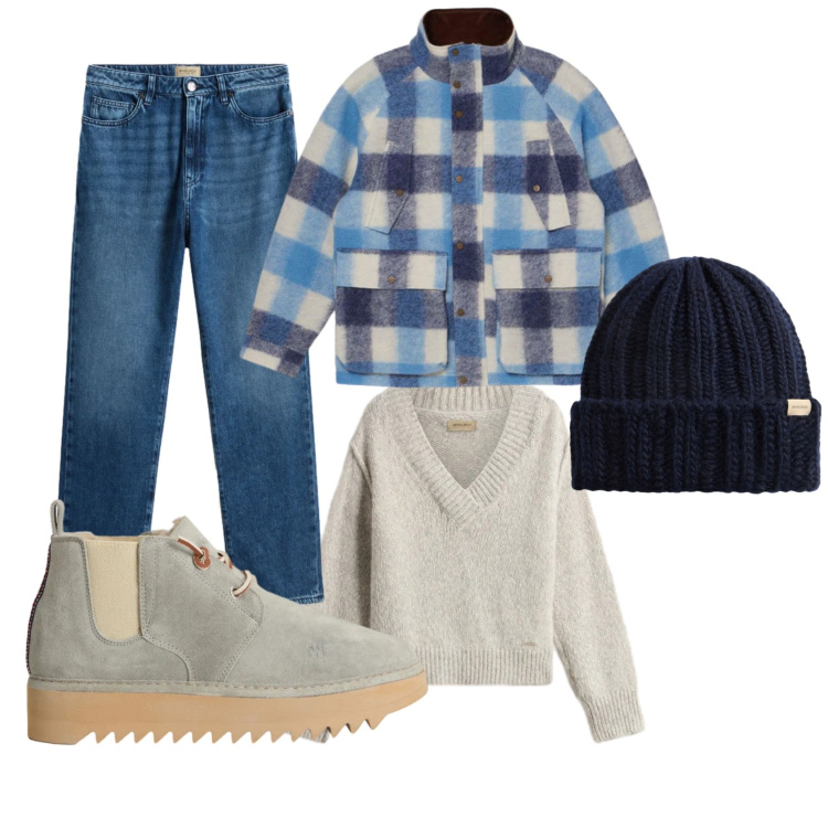 Outfit donna - Brunch montanaro. Stile Trendy per Tutti i giorni. Abbinamento con parka, stivaletti, maglieria, berretti, jeans.