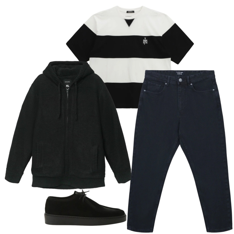 Outfit uomo - Total look #2314297. Stile Casual per Tutti i giorni. Abbinamento con jeans, felpe con cappuccio, t-shirt, scarpe stringate.