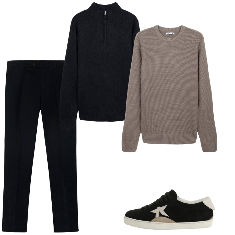 Outfit uomo - Gennaio. Stile Casual per Tutti i giorni. Abbinamento con maglieria, maglieria, sneakers, pantaloni.