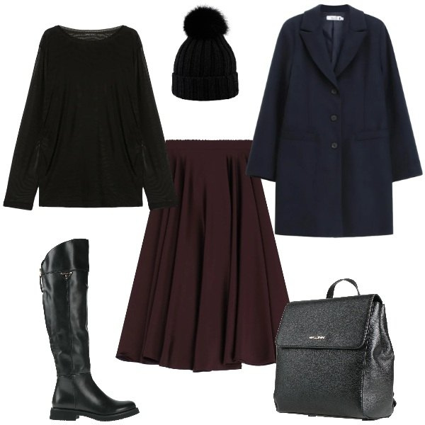 Outfit donna - Triangolo invertito "V". Stile Casual chic per Tutti i giorni. Abbinamento con stivali, zaini, cappotti, gonne longuette, berretti, bluse.