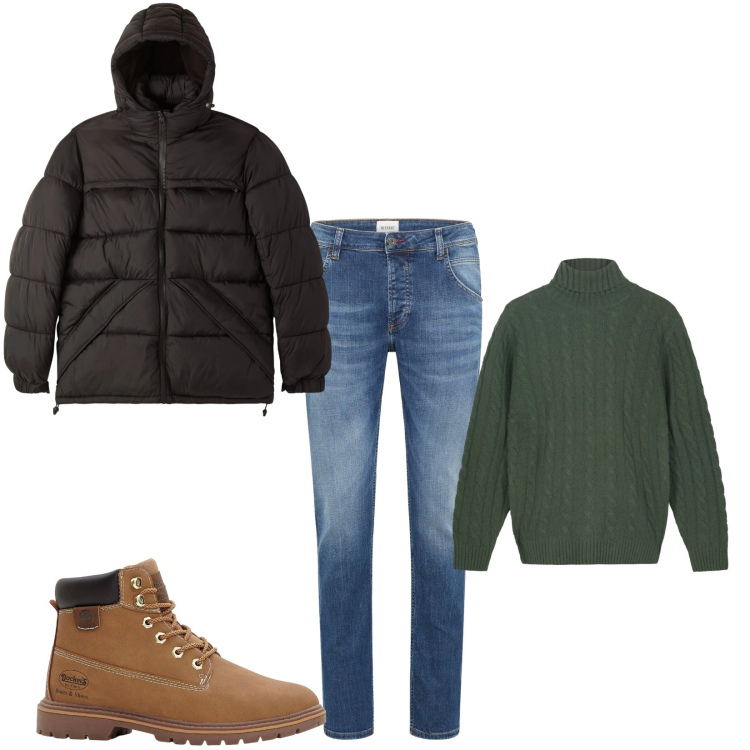 Outfit uomo - Total look #2314356. Stile Casual per Tutti i giorni. Abbinamento con jeans dritti, stivali e stivaletti, bomber, maglieria.