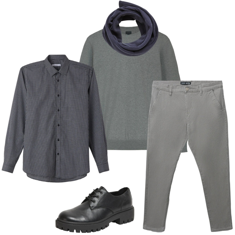 Outfit uomo - Total look #2314359. Stile Trendy per Ufficio. Abbinamento con scarpe stringate, sciarpe, pantaloni chino, camicie, maglieria.