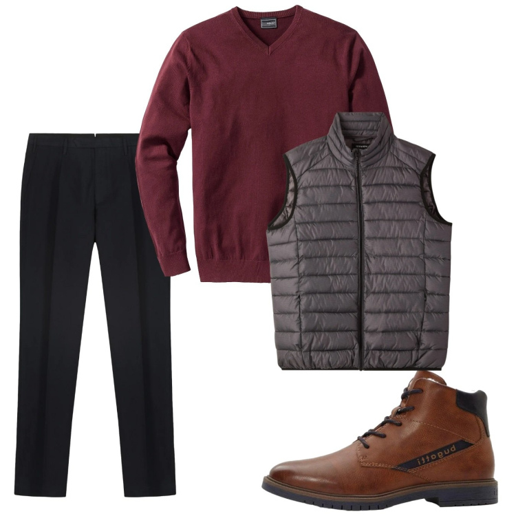 Outfit uomo - Gennaio. Stile Casual per Tutti i giorni. Abbinamento con maglieria, anfibi, piumini, pantaloni.