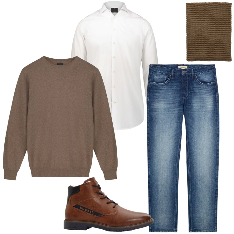 Outfit uomo - Total look #2314362. Stile Trendy per Serata speciale. Abbinamento con jeans dritti, anfibi, scaldacollo, camicie, maglieria.