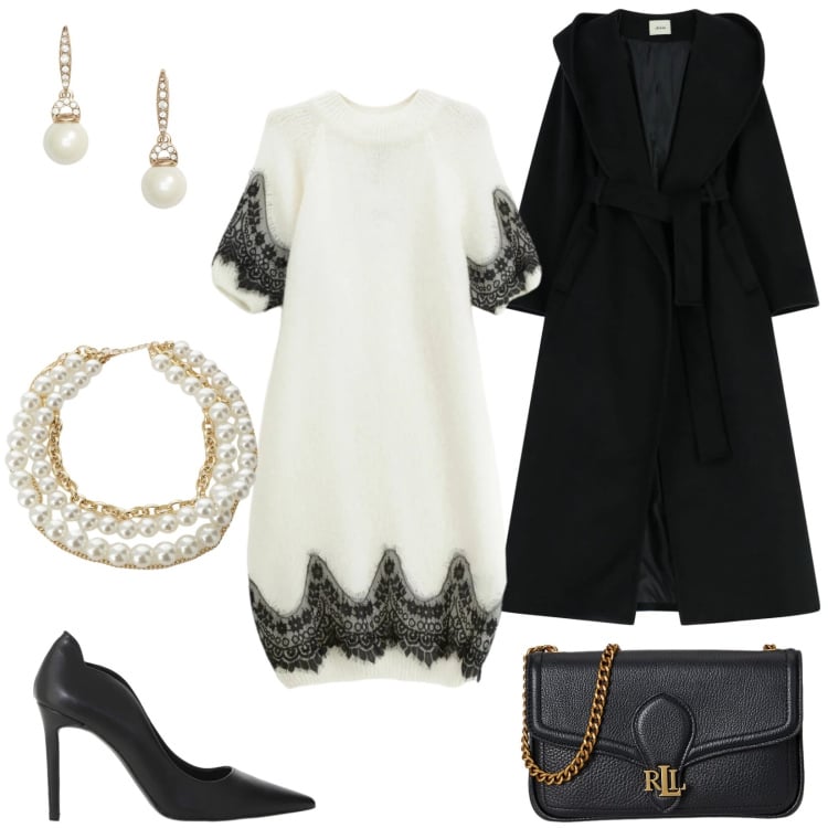 Outfit donna - Saldi Dixie FW 2025. Stile Chic per Serata fuori. Abbinamento con orecchini, clutch, vestiti corti, cappotti, collane, décolleté.