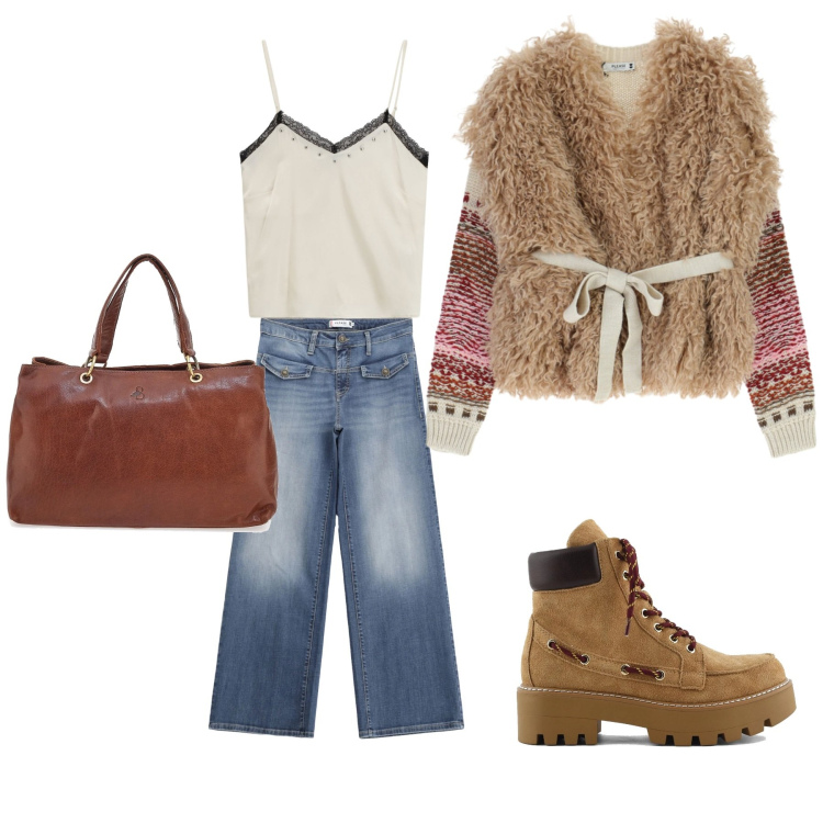 Outfit donna - Total look #2314375. Stile Casual per Tutti i giorni. Abbinamento con maglieria, jeans, top, stivaletti, borse a tracolla.