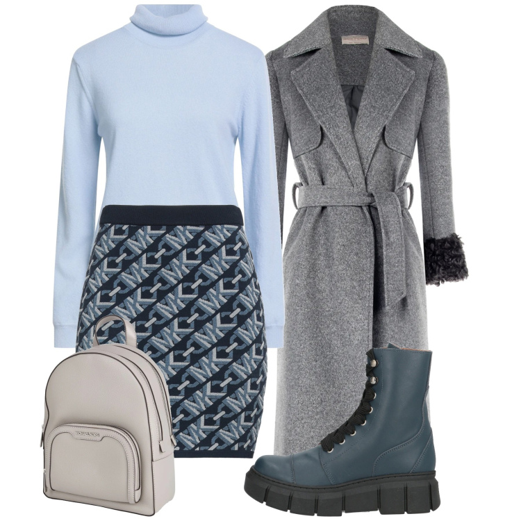 Outfit donna - Bon ton blu. Stile Bon Ton per Tutti i giorni. Abbinamento con maglieria, zaini, stivaletti, minigonne, cappotti.