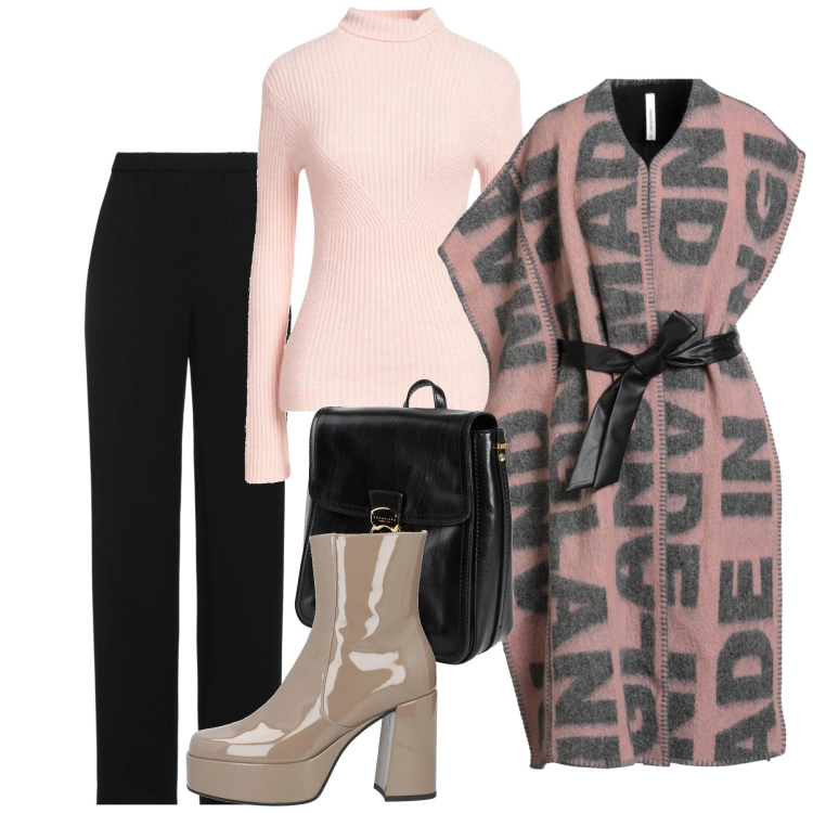 Outfit donna - Raffinata in cappa rosa. Stile Chic per Tutti i giorni. Abbinamento con cappotti, stivaletti, pantaloni, zaini, maglieria.