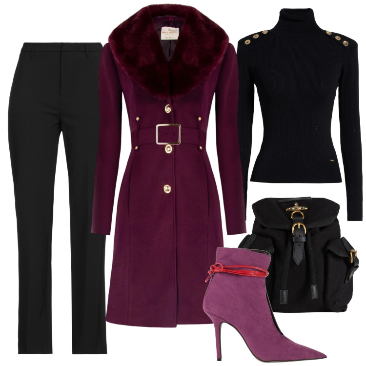 Outfit donna - Un nuovo anno un nuovo stile. Stile Glamour per Serata fuori. Abbinamento con pantaloni, zaini, stivaletti, maglieria, cappotti.