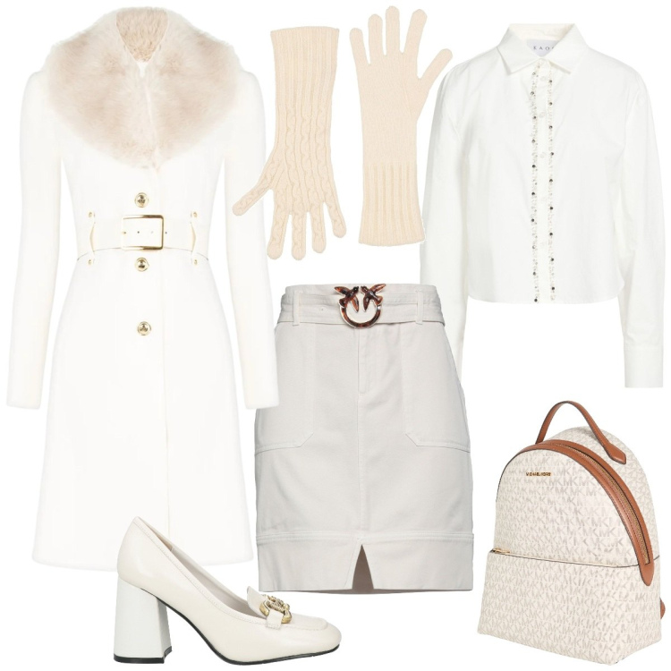 Outfit donna - Tonalità panna e burro. Stile Glamour per Tutti i giorni. Abbinamento con zaini, minigonne, guanti, mocassini, camicie, cappotti.