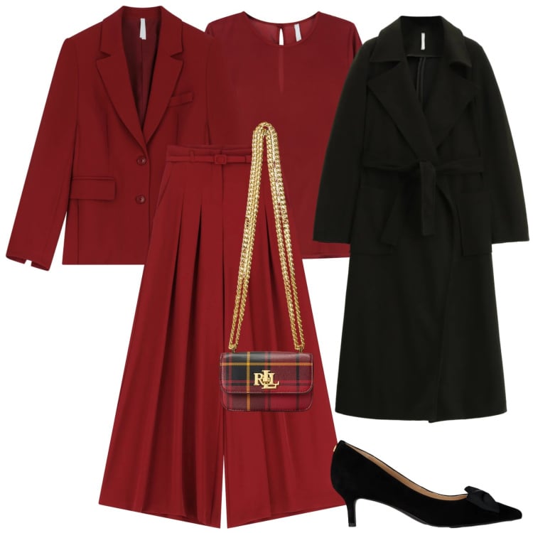 Outfit donna - Imperial - Saldi FW 2025. Stile Chic per Serata fuori. Abbinamento con pantaloni a palazzo, cappotti, top, blazer, pochette, décolleté.