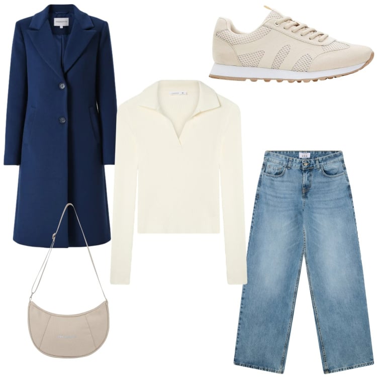 Outfit donna - Street style. Stile Urban per Tutti i giorni. Abbinamento con sneakers, maglieria, jeans boyfriend, borse a spalla, cappotti.