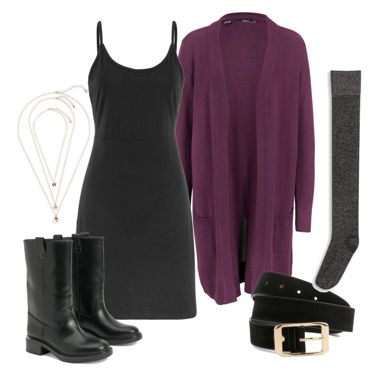 Outfit femme - Janvier. Style Basique pour Tous les jours. Assortir avec pulls, robes longues, socquettes, colliers, bottes, ceintures.