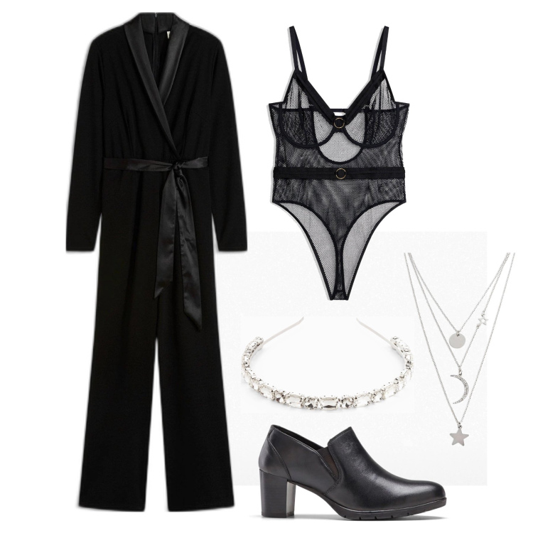 Outfit femme - Janvier. Style Sexy pour Soirée dehors. Assortir avec serre-têtes, colliers, chaussures à talon, combinaisons, body.