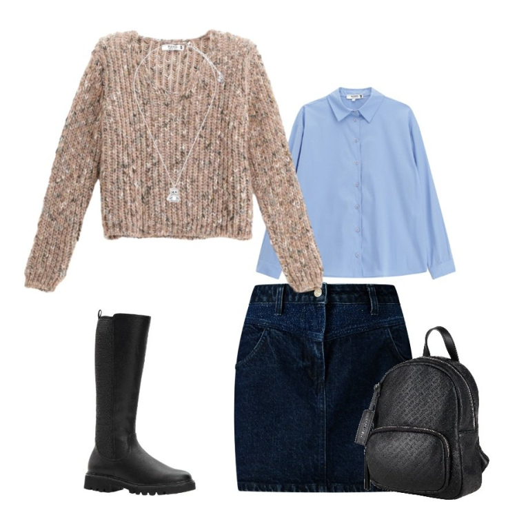 Outfit donna - Dettagli di luce. Stile Casual chic per Tutti i giorni. Abbinamento con stivali, zaini, maglieria, camicie, minigonne, ciondoli.
