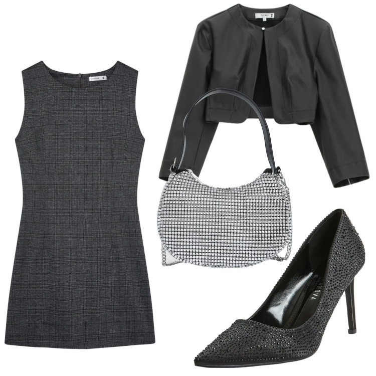 Outfit donna - Accessori illuminanti. Stile Chic per Serata fuori. Abbinamento con borse a spalla, vestiti senza maniche, décolleté, blazer.