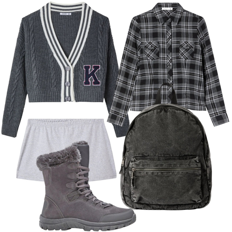 Outfit donna - Lo zaino total denim. Stile Casual per Scuola/Università. Abbinamento con stivaletti, zaini, camicie, minigonne, cardigans.