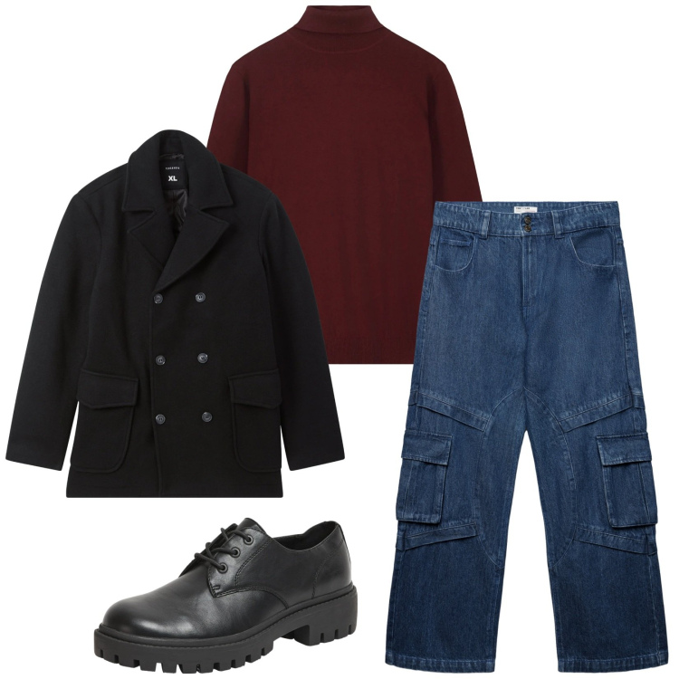 Outfit uomo - Total look #2314583. Stile Trendy per Tutti i giorni. Abbinamento con scarpe stringate, caban, jeans, maglieria.