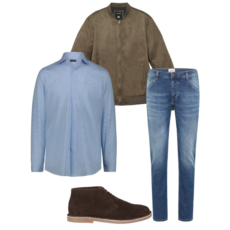 Outfit uomo - Total look #2314588. Stile Casual per Tutti i giorni. Abbinamento con jeans dritti, giacche, stivali e stivaletti, camicie.