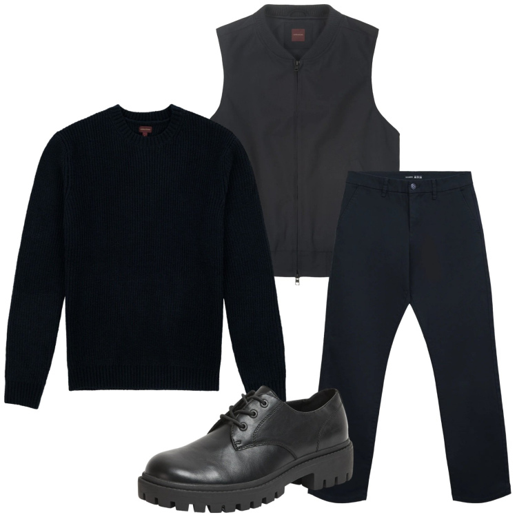 Outfit uomo - Total look #2314608. Stile Urban per Tutti i giorni. Abbinamento con scarpe stringate, pantaloni chino, piumini, maglieria.