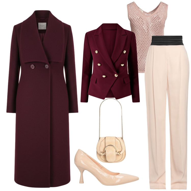 Outfit donna - Total look #2314620. Stile Glamour per Cerimonia. Abbinamento con pantaloni, marsupi, décolleté, top, cappotti, blazer.