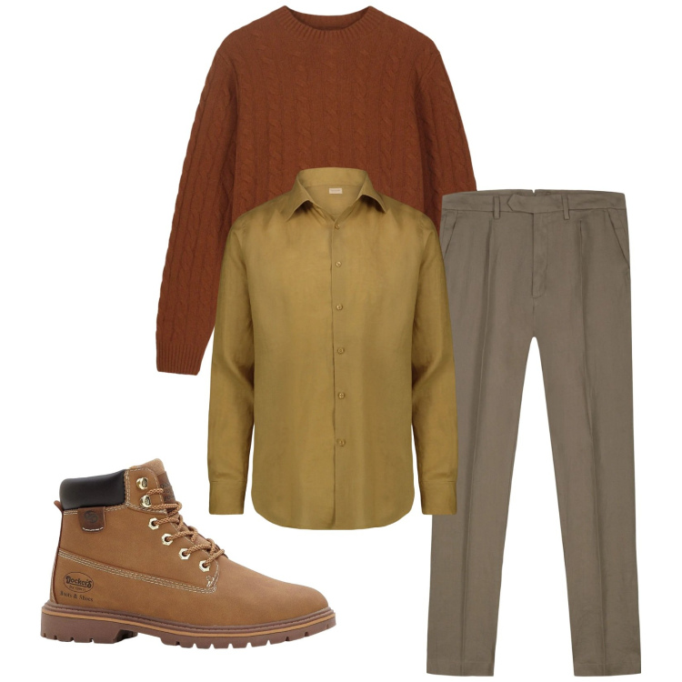 Outfit uomo - Total look #2314644. Stile Trendy per Tutti i giorni. Abbinamento con stivali e stivaletti, pantaloni, camicie, maglieria.