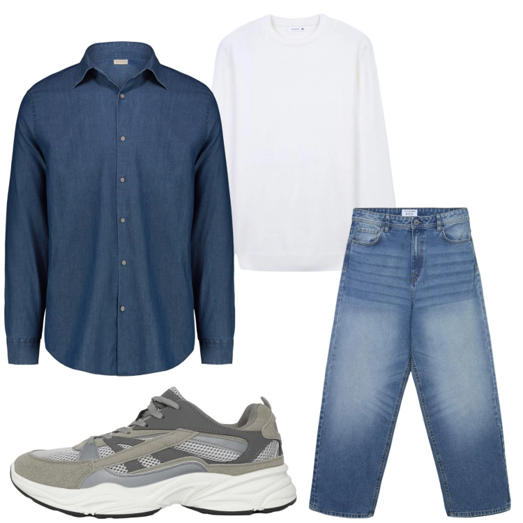 Outfit uomo - Total look #2314652. Stile Casual per Tutti i giorni. Abbinamento con sneakers, jeans, maglieria, camicie.