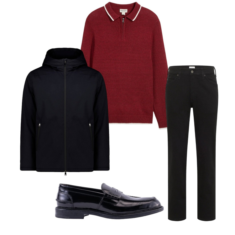 Outfit uomo - Total look #2314654. Stile Business/Elegante per Ufficio. Abbinamento con jeans dritti, maglieria, scarpe stringate, parka.