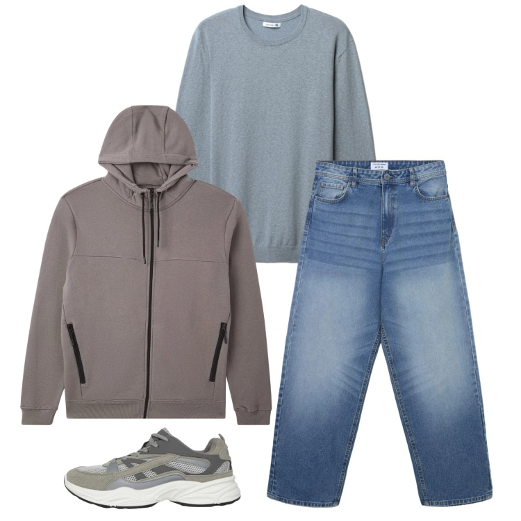 Outfit uomo - Total look #2314658. Stile Casual per Tutti i giorni. Abbinamento con sneakers, jeans, felpe con cappuccio, maglieria.