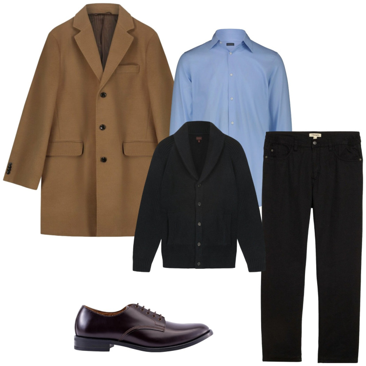 Outfit uomo - Total look #2314676. Stile Business/Elegante per Ufficio. Abbinamento con pantaloni, cardigans, scarpe stringate, camicie, cappotti.