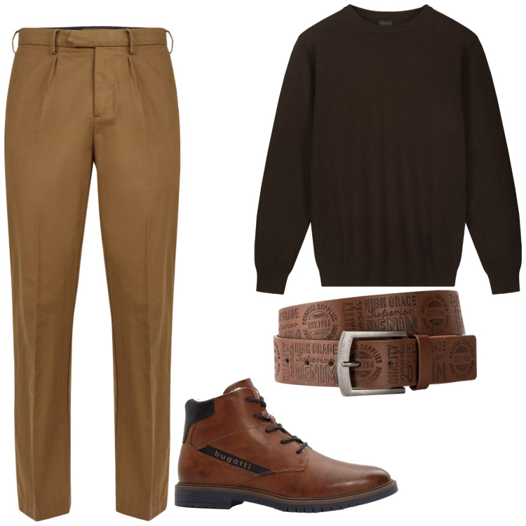 Outfit uomo - Total look #2314679. Stile Trendy per Tutti i giorni. Abbinamento con cinture, anfibi, pantaloni, maglieria.