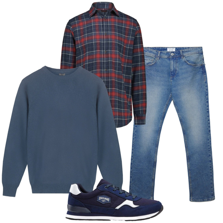 Outfit uomo - Total look #2314700. Stile Trendy per Tutti i giorni. Abbinamento con sneakers, jeans dritti, maglieria, camicie.