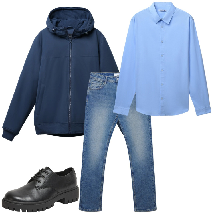 Outfit uomo - Total look #2314703. Stile Trendy per Tutti i giorni. Abbinamento con scarpe stringate, camicie, giacche, jeans dritti.