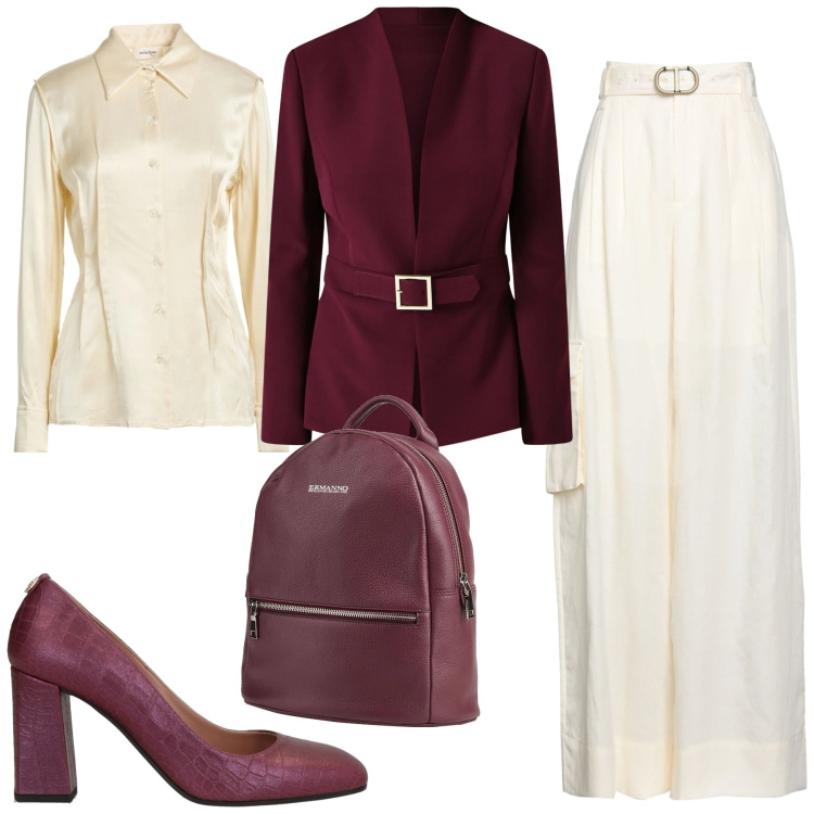 Outfit donna - Total look #2314731. Stile Chic per Ufficio. Abbinamento con pantaloni, décolleté, camicie, zaini, blazer.