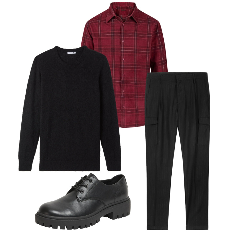 Outfit uomo - Total look #2314747. Stile Trendy per Tutti i giorni. Abbinamento con scarpe stringate, maglieria, pantaloni cargo, camicie.