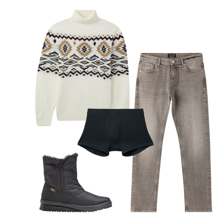 Outfit uomo - Total look #2314749. Stile Urban per Tutti i giorni. Abbinamento con stivali e stivaletti, maglieria, jeans, boxer.