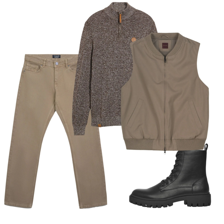 Outfit uomo - Gennaio. Stile Casual per Tutti i giorni. Abbinamento con maglieria, anfibi, jeans, piumini.