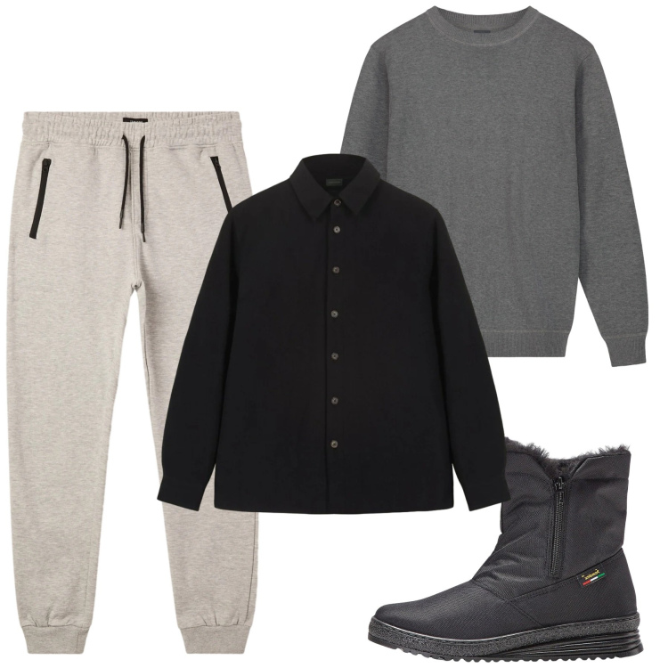 Outfit uomo - Gennaio. Stile Casual per Tutti i giorni. Abbinamento con stivali e stivaletti, pantaloni, maglieria, cappotti.