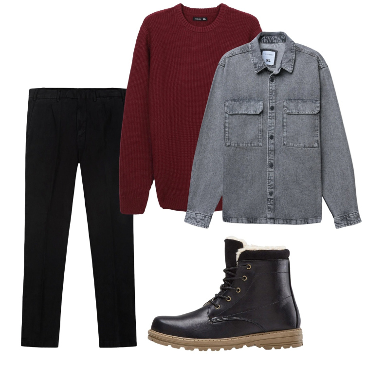 Outfit uomo - Gennaio. Stile Casual per Tutti i giorni. Abbinamento con stivali e stivaletti, cappotti, maglieria, pantaloni.