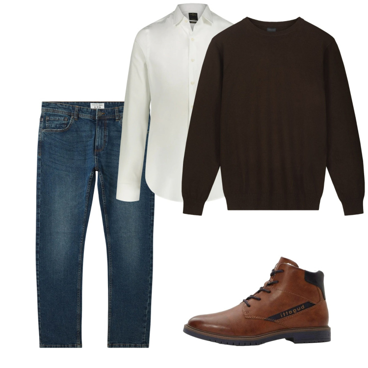 Outfit uomo - Gennaio. Stile Casual per Tutti i giorni. Abbinamento con anfibi, jeans, maglieria, camicie.