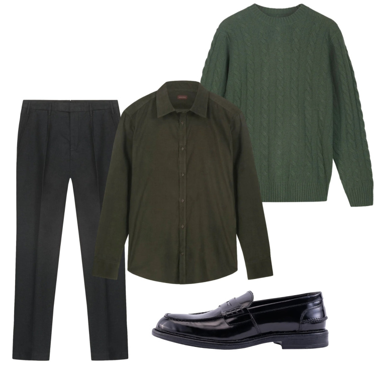 Outfit uomo - Gennaio. Stile Casual per Tutti i giorni. Abbinamento con scarpe stringate, pantaloni, maglieria, camicie.
