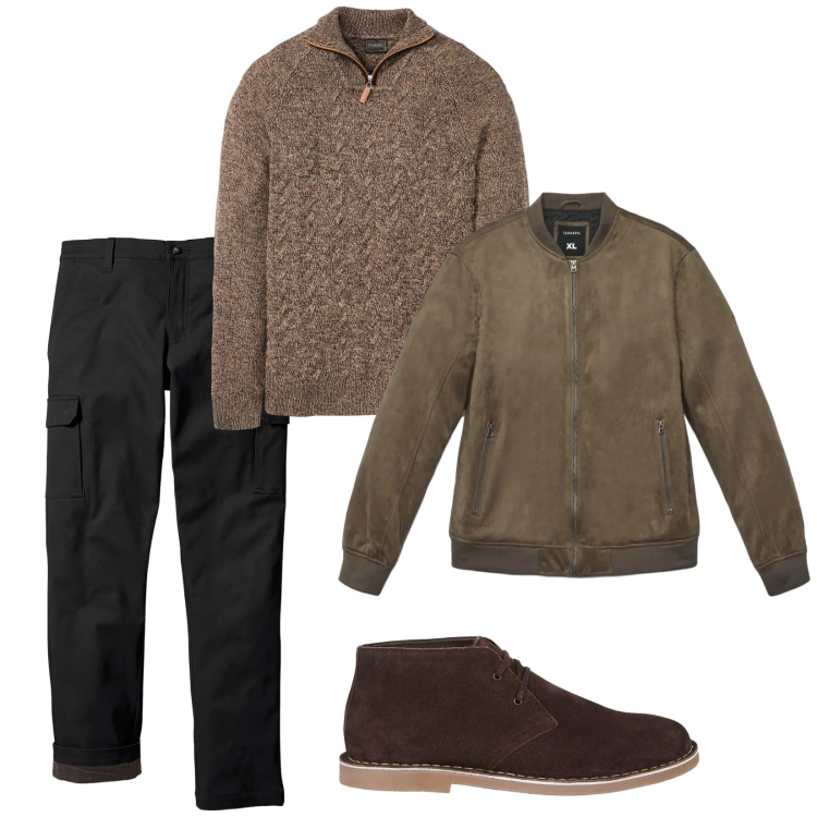 Outfit uomo - Con amici. per Serata speciale. Abbinamento con maglieria, pantaloni cargo, giacche, stivali e stivaletti.