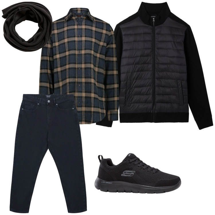 Outfit uomo - La camicia a.quadri. per Serata speciale. Abbinamento con sneakers, jeans, piumini, sciarpe, camicie.