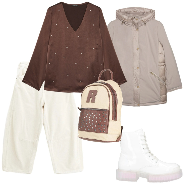 Outfit donna - Oversize. per Tutti i giorni. Abbinamento con stivaletti, zaini, pantaloni, bluse, piumini.