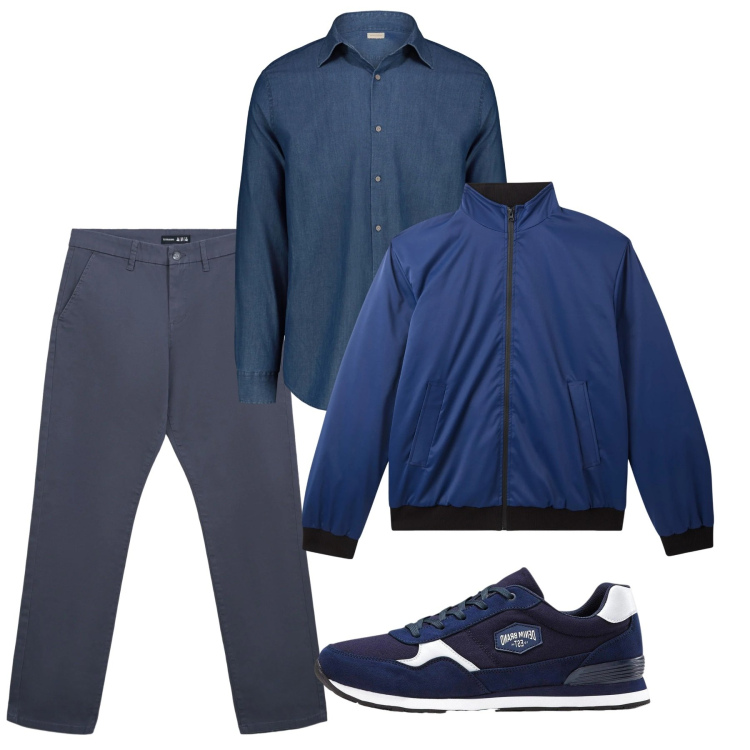 Outfit uomo - Gennaio blu. Stile Casual per Tutti i giorni. Abbinamento con sneakers, pantaloni chino, giacche, camicie.