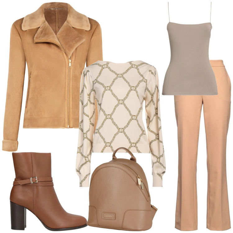 Outfit donna - Total look #2314902. Stile Chic per Tutti i giorni. Abbinamento con pullovers, top, zaini, pantaloni, stivaletti, giacche.